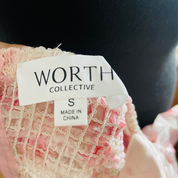 NWT Worth Collective Harlow Smocked Maxi Dress Puff Sleeve Pink Floral Chiffon S - Picture 10 of 12